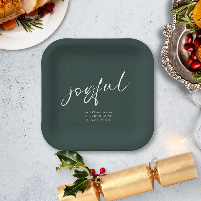 Assiettes En Carton Joyeux Nom de script Joyeux Noël vert (Créateur téléchargé)