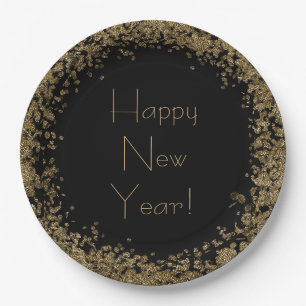 Assiettes En Carton Joyeux Nouvel An Elegant Black and Gold Parties sc