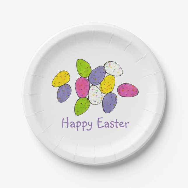 Assiettes En Carton Joyeux OEufs Speckled de Pâques Plaques de bonbons (Devant)