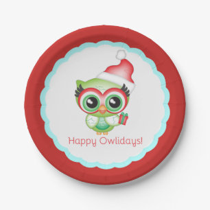 Assiettes En Carton Joyeux Owlidays Noël Santa Hat Holiday Owl