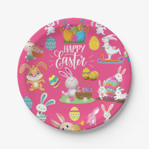 Assiettes En Carton Joyeux Pâques, Amusants Souhaits De Lapin Et Oeufs