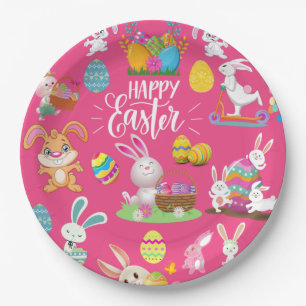 Assiettes En Carton Joyeux Pâques, Amusants Souhaits De Lapin Et Oeufs