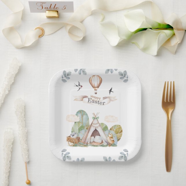 Assiettes En Carton Joyeux Pâques mignon Boho Rustique Anniversaire de (Mariage)