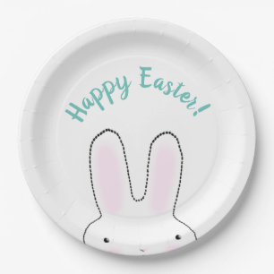 Assiettes En Carton Joyeux Pâques turquoise mignon lapin de Pâques s
