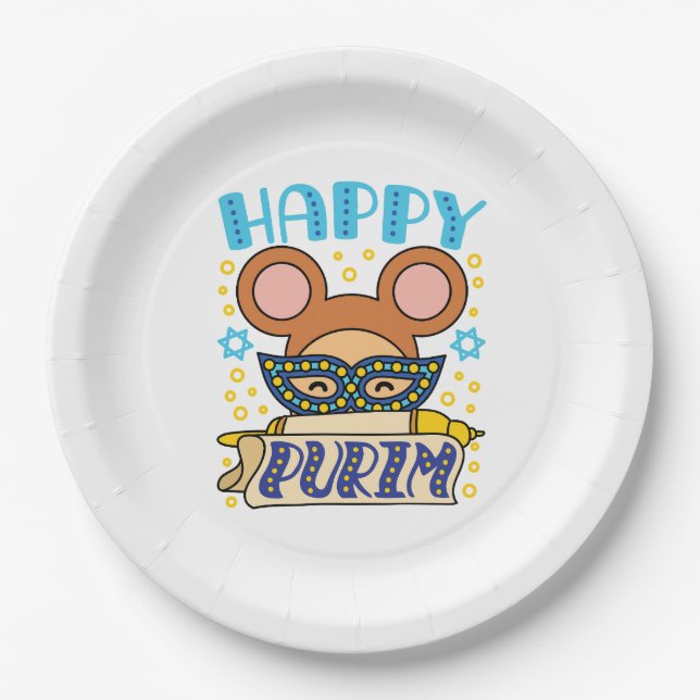 Assiettes En Carton Joyeux Purim Jewish Holiday Mask (Devant)