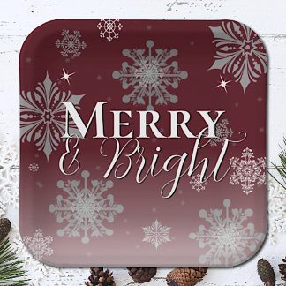 Assiettes En Carton Joyeux rouge et flocon de neige brillant Noël