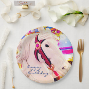 Assiettes En Carton Joyeux Script d'anniversaire Carnaval Carrousel Ho