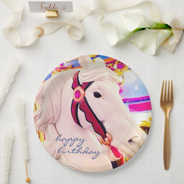 Assiettes En Carton Joyeux Script d'anniversaire Carnaval Carrousel Ho (Mariage)