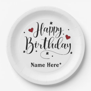 Assiettes En Carton Joyeux Script d'anniversaire personnalisé Plaques