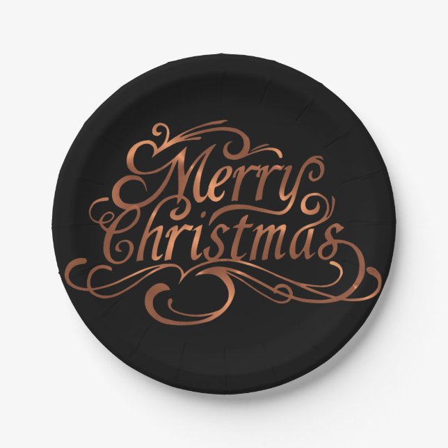 Assiettes En Carton Joyeux script de Noël en cuivre (Devant)