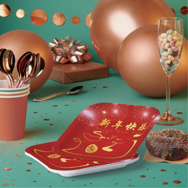 Assiettes En Carton Joyeux serpent du Nouvel An chinois 2025 PPP (Multi)