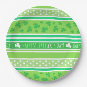 Assiettes En Carton Joyeux St. Patrick's Day Green Stripes