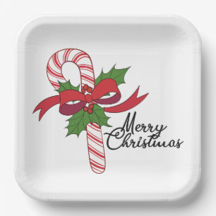 Assiettes En Carton Joyeux Sucre de canne de Noël