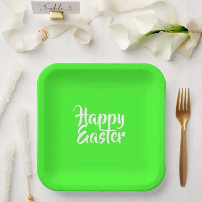 Assiettes En Carton Joyeux texte blanc de Pâques sur vert (Mariage)
