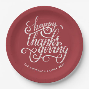 Assiettes En Carton Joyeux Thanksgiving écriture personnalisée Bourgog