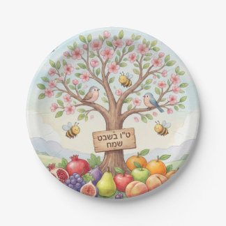 Assiettes En Carton Joyeux Tou B'Shevat – Fleurs et Fruits Colorés