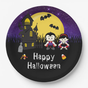 Assiettes En Carton Joyeux Vampires du parti Halloween violet
