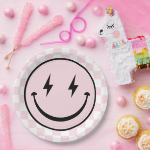 Assiettes En Carton Joyeux Visage Super Rose fille Anniversaire