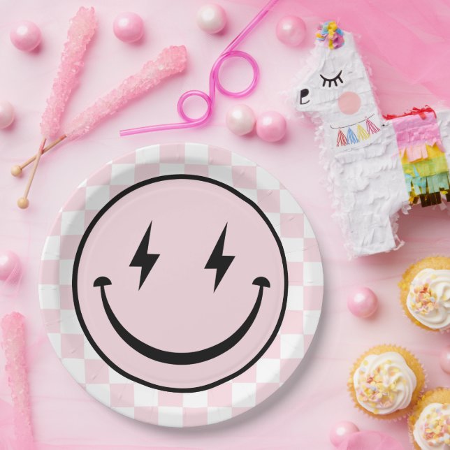 Assiettes En Carton Joyeux Visage Super Rose fille Anniversaire (Fête)