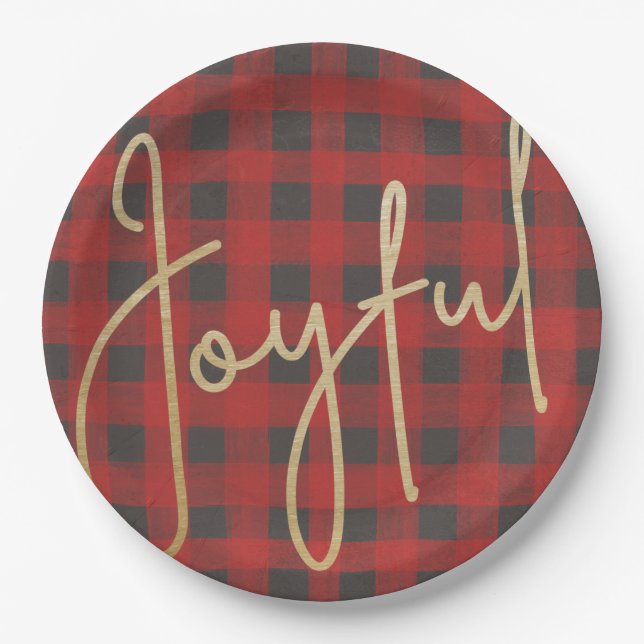 Assiettes En Carton JOYFUL Gold Faux Fhuile sur Buffalo Plaid (Devant)