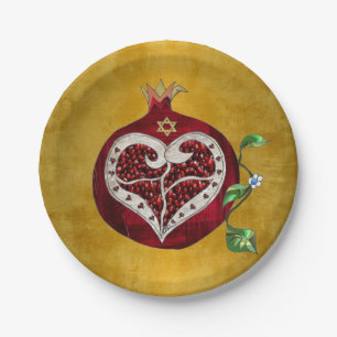 Assiettes En Carton Judaica Pomegranate Heart Hanoukka Rosh Hashanah