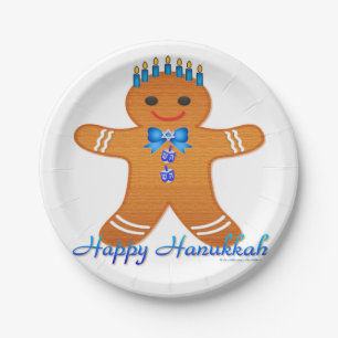 Assiettes En Carton Judaïque Hanoukka Gingerbread Homme Menorah