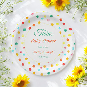 Assiettes En Carton Jumeaux Baby shower coloré points Motif