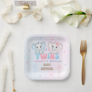 Assiettes En Carton Jumeaux Baby Shower Garçon Fille