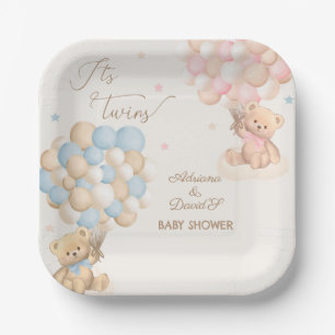 Assiettes En Carton Jumeaux Garçon et Fille Rose Bleu Baby Shower