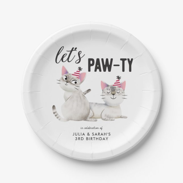Assiettes En Carton Jumeaux Jumelés Anniversaire Lets Pawty Cats (Devant)