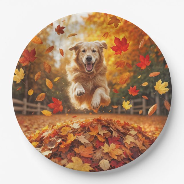 Assiettes En Carton Jumelage Golden Retriever Dans Pile Feuille (Devant)