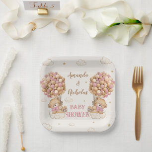 Assiettes En Carton Jumelles Oursons Rose Mignon Douche