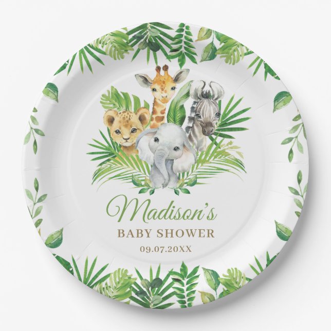 Assiettes En Carton Jungle Animal Safari Baby shower de verdure (Devant)
