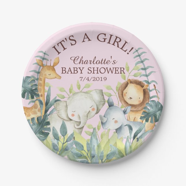 Assiettes En Carton Jungle Animaux Filles Baby shower 7" Plaque (Devant)