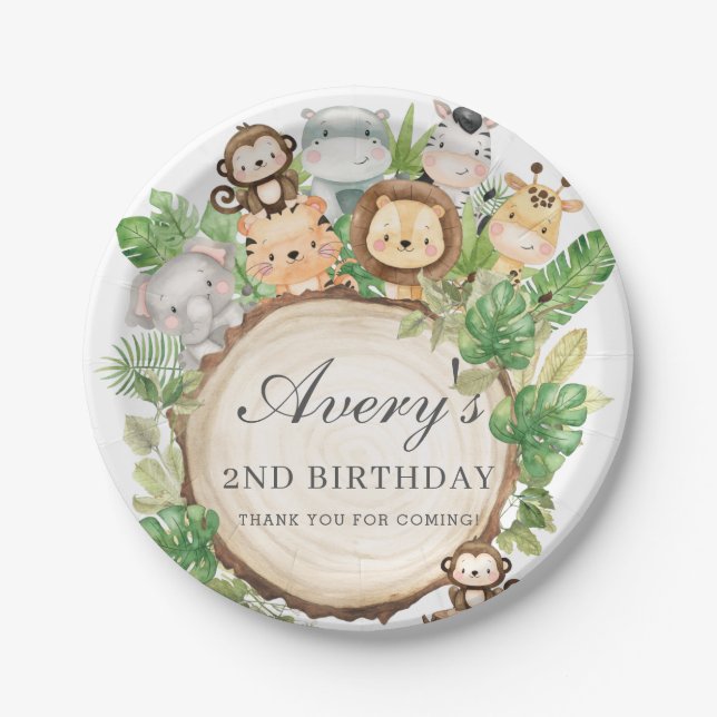 Assiettes En Carton Jungle Animaux La verdure 1er anniversaire Baby sh (Devant)