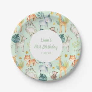 Assiettes En Carton JUngle animaux ment sexe neutre 1er anniversaire