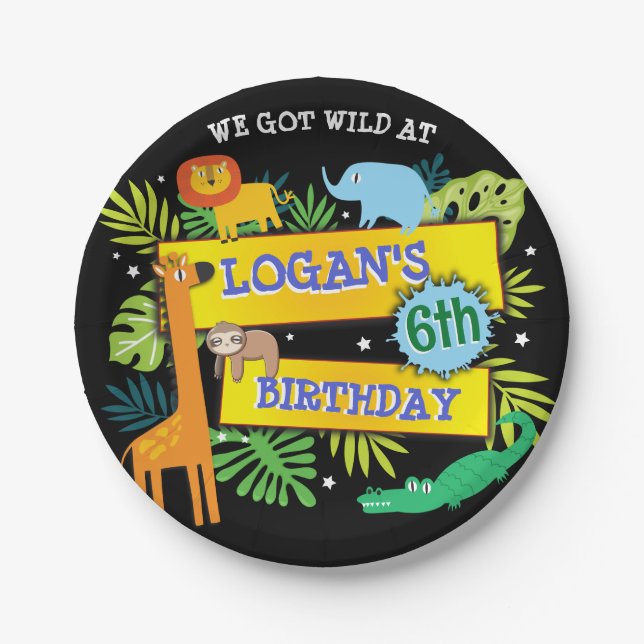 Assiettes En Carton JUNGLE ANIMAUX SAFARI ZOO Livre d'anniversaire (Devant)
