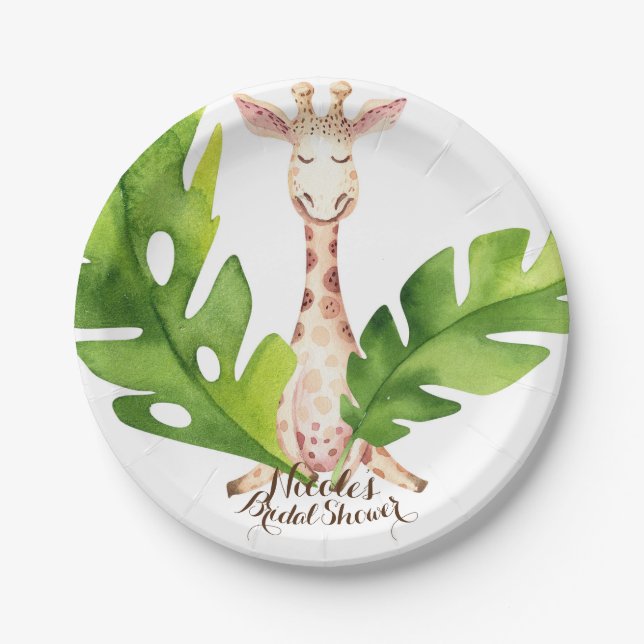 Assiettes En Carton Jungle Giraffe Baby shower d'aquarelle (Devant)