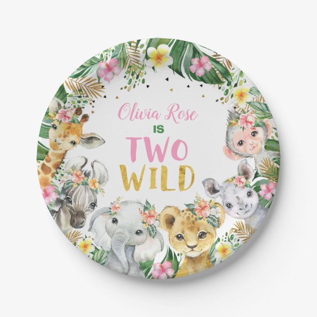 Assiettes En Carton Jungle Girl Safari Animaux Plaques de papier (Devant)