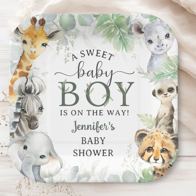 Assiettes En Carton Jungle Safari Animals Boy Baby Shower Tropical (Créateur téléchargé)