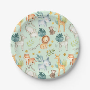 Assiettes En Carton Jungle safari animaux menthe baby party