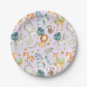 Assiettes En Carton Jungle safari animaux violet fille 2e anniversaire