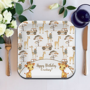 Assiettes En Carton Jungle Safari avec Giraffes Anniversaire