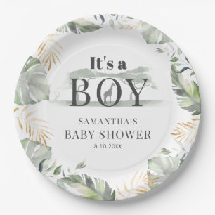 Assiettes En Carton Jungle Safari Baby shower botanique Boy