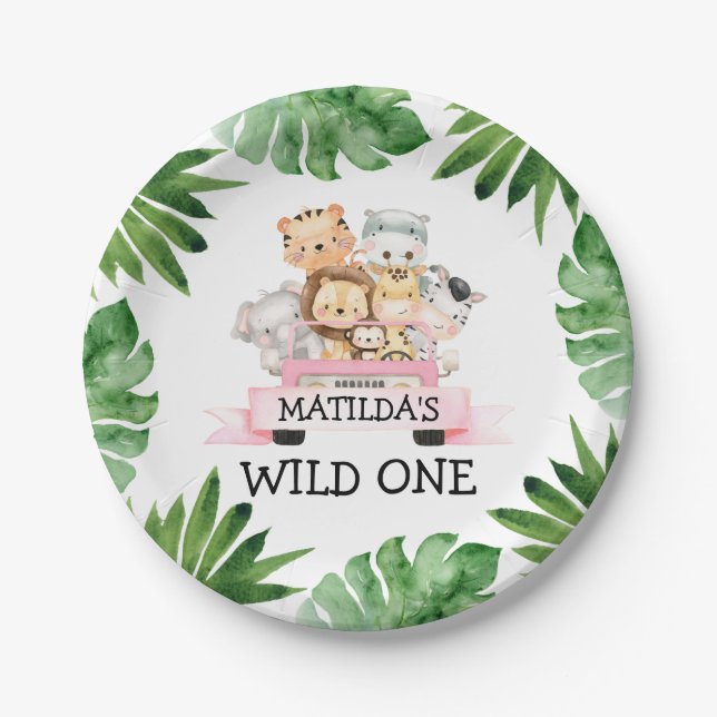 Assiettes En Carton Jungle Safari Girl Wild Un Anniversaire Plaque en  (Devant)