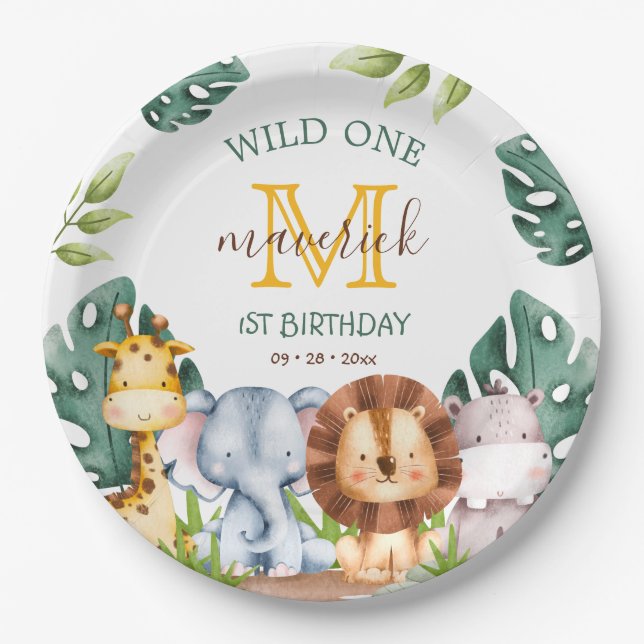 Assiettes En Carton Jungle Safari Wild One Thème 1er Anniversaire (Devant)