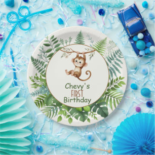 Assiettes En Carton Jungle singe suspendu à une branche Premier Annive