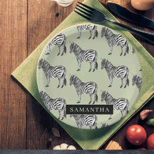 Assiettes En Carton Jungle Zebra Wild Motif & Nom personnalisé