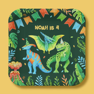 Assiettes En Carton Jurassic Cute Dinosaures Garçons fête d'anniversai