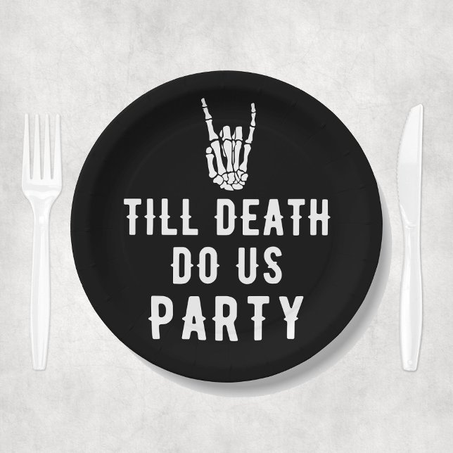 Assiettes En Carton Jusqu'à ce que la mort nous fassions la fête Squel (Till Death Do Us Party Black Skeleton Party Paper Plates
)